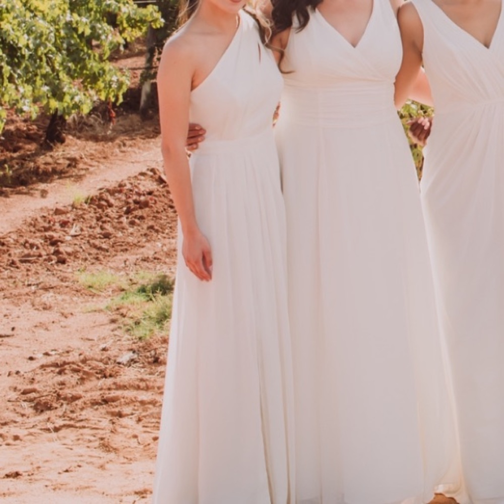 David’s Bridal Cream Offshoulder Chiffon Dress